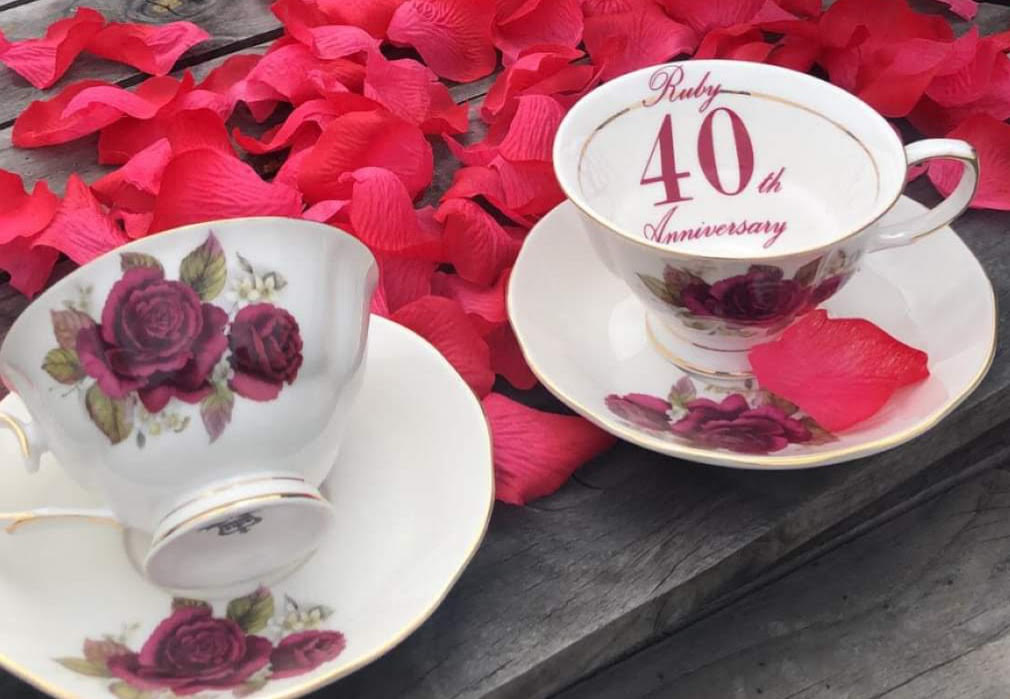 40th Ruby Anniversary 2 cup and saucer set (Custom)